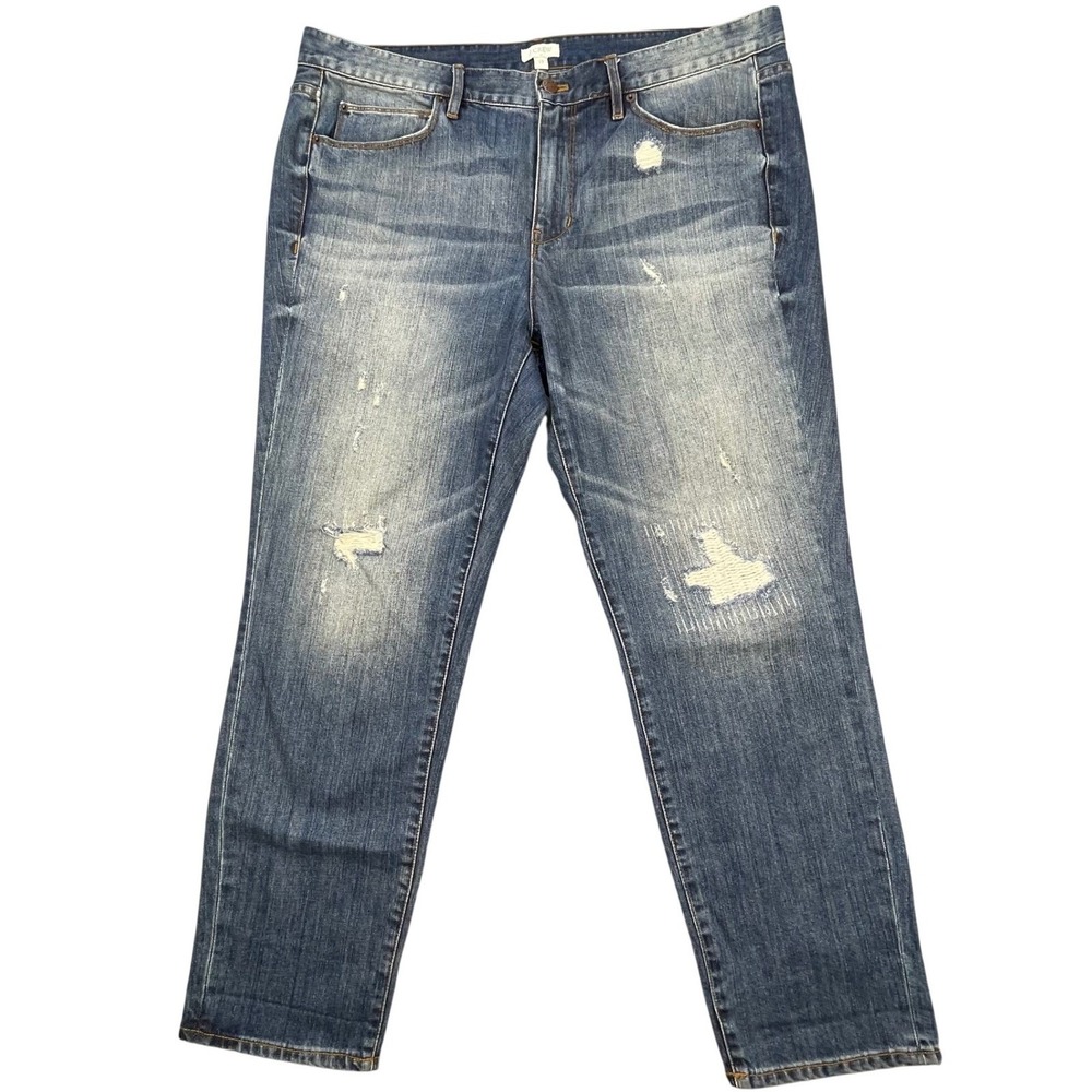 J.Crew Blue Distressed Repaired Boyfriend Jeans Women 33